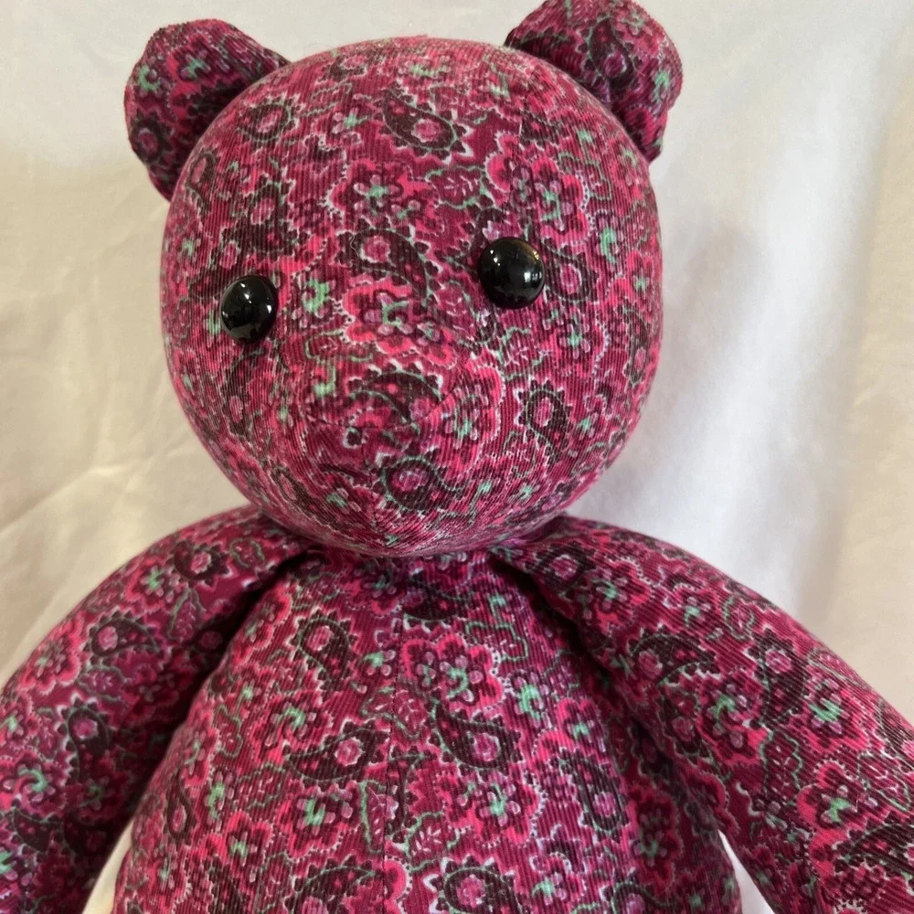 Handmade teddy‎ bear corduroy fabric flower pattern See Stitching On Leg***